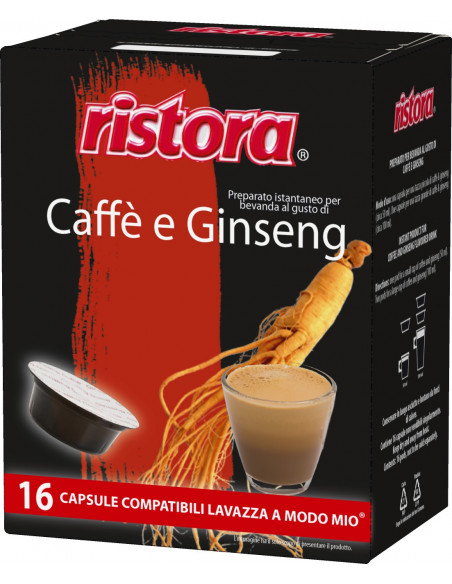 Capsules Ristora compatible Lavazza a Modo Mio Coffee and Ginseng 8 pack. 16 cps